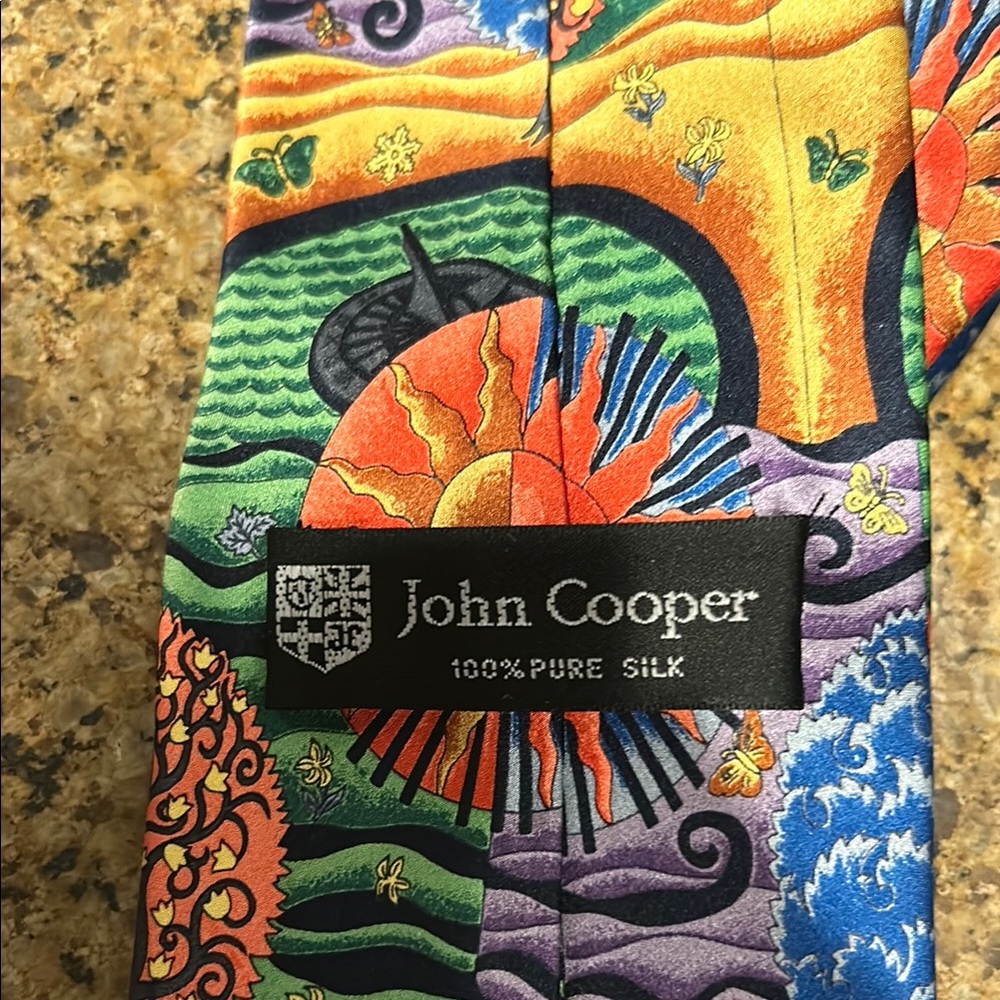 Orange and Green Artistic Tie with Vibrant Patterns